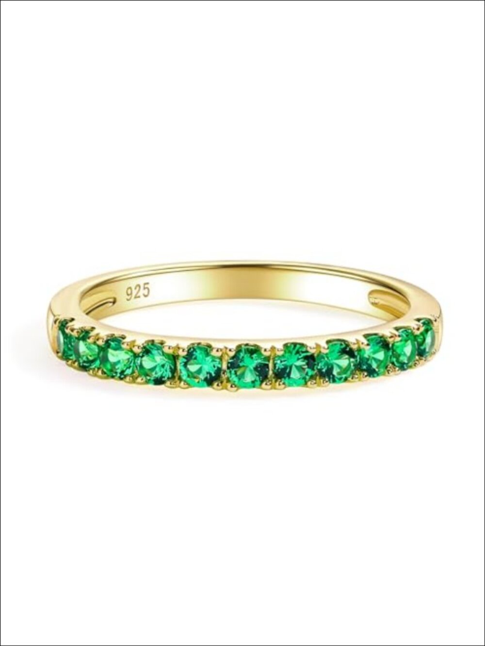 925 Sterling Silver 14k Gold Plated Half Eternity Birthstone Wedding Band Ring